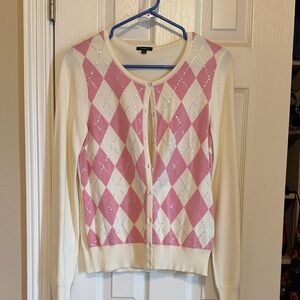 Talbots Pink and Cream Argyle Cardigan